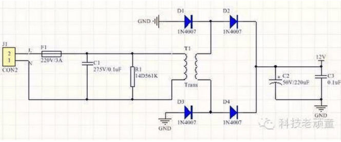 220v转12v电源电路分析