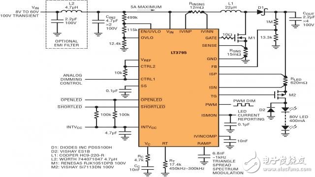 汽车最新的大电流LED应用需要坚固和低噪声LED驱动器