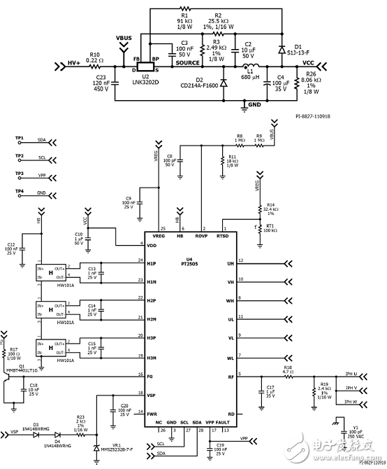 PowerInt BridgeSwitch系列40W三相逆变器参考设计DER－749