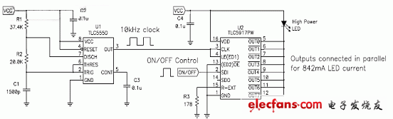 TLC555 定时器代替 LED 驱动器的微处理器