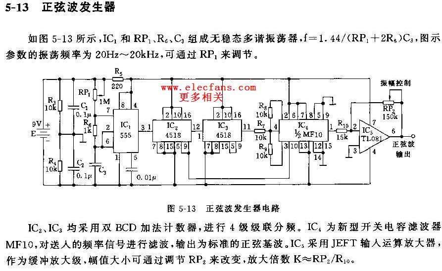 555正弦波信息发生器电路图