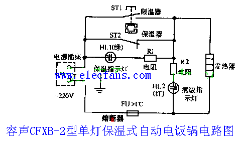 容声单双灯保温式电饭锅电路图CFXB