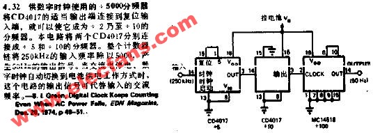 供数字时钟使用的+5000分频器电路