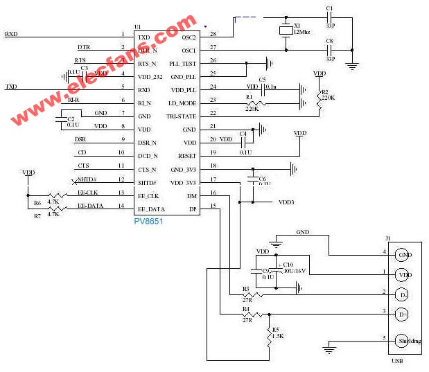 usb转rs232电路图