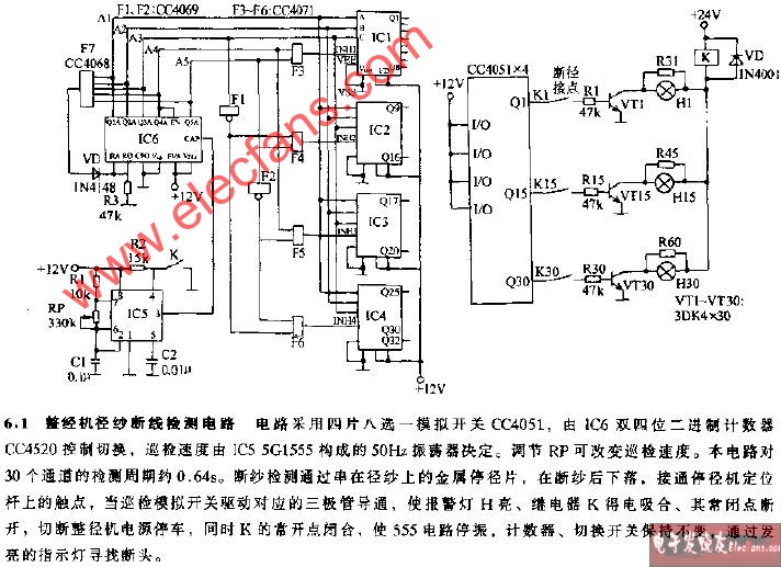 整经机径纱断线检测电路