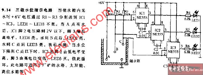 三级水位指示电路