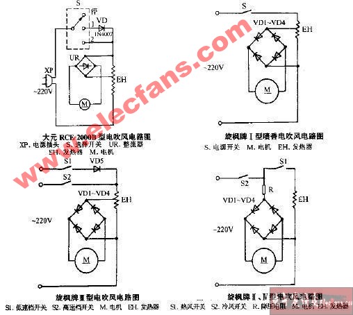 旋枫牌II IV型电吹风电路图