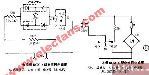 金浪牌RCM-2型电吹风电路图