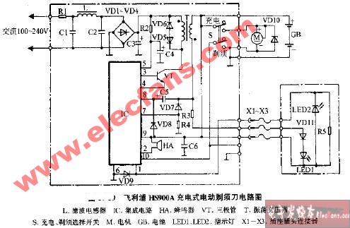 飞利浦HS900A充电式电动剃须刀电路图