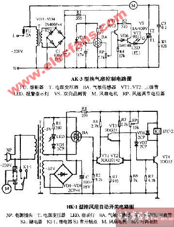 HK-1型排风扇自动开关电路图