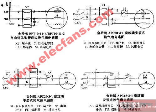 金羚牌APC20-3-1窗玻璃安装式换气扇电路图