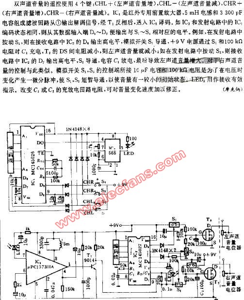 双声道红外音量遥控电路