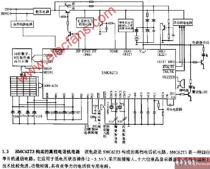 SMC62T3构成的高档电话机电路