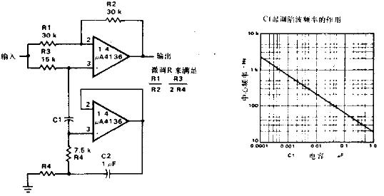 使用A4136作为回转器的陷波滤波器电路图