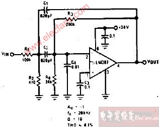 20kHz带通有源滤波器电路图