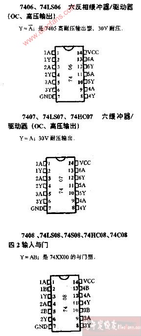 74HC07/7407引脚功能管脚定义图 -六反相缓冲器/驱