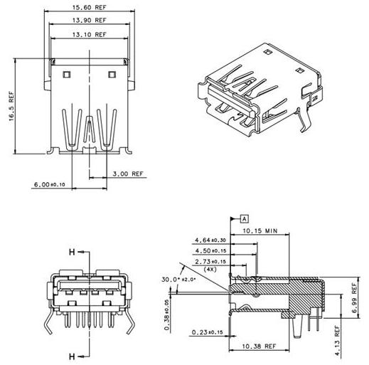 USB 3.0标准尺寸结构图