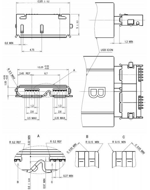 USB 3.0标准尺寸结构图