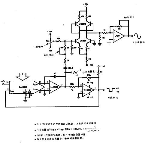 数字模拟转换器控制的函数发生器电路图