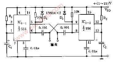 双无稳态多谐振荡器电路图