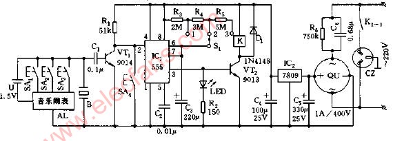 电子闹表定时插座电路图