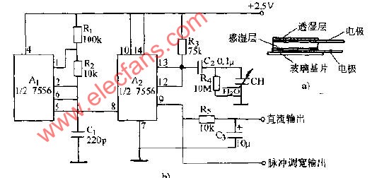 MC--2电容式湿敏元件应用电路图