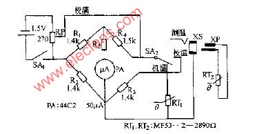 MF53--型热敏电阻器测湿电路图