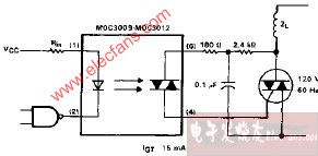 MOC3009-MOC3012有灵敏栅的电感负载电路图