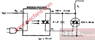 MOC3020-MOC3023有灵敏栅的电感负载电路图