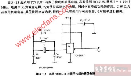 采用TC4SU11与振子构成的振荡电路图