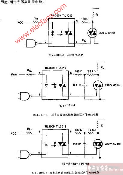 TIL3009-TIL3012具有非灵敏栅感性负载的双向可控