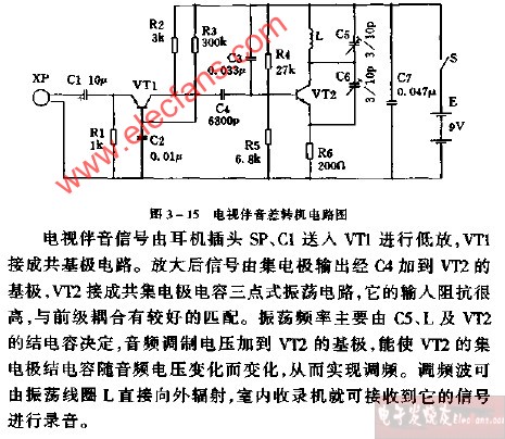 电视伴音差转机电路图