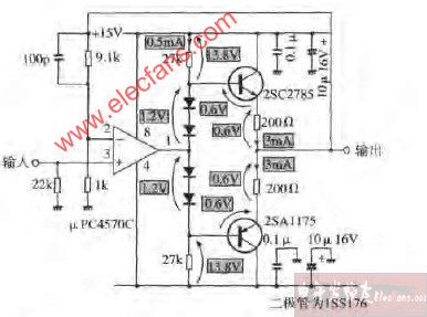 OP放大器＋射极跟随器之二电路图