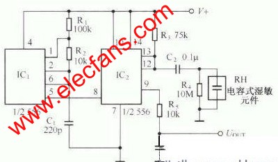 高分子电容型温敏元件的应用电路 www.elecfans.com