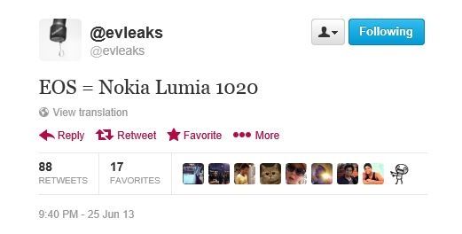 Nokia EOS将名为“Lumia 1020”