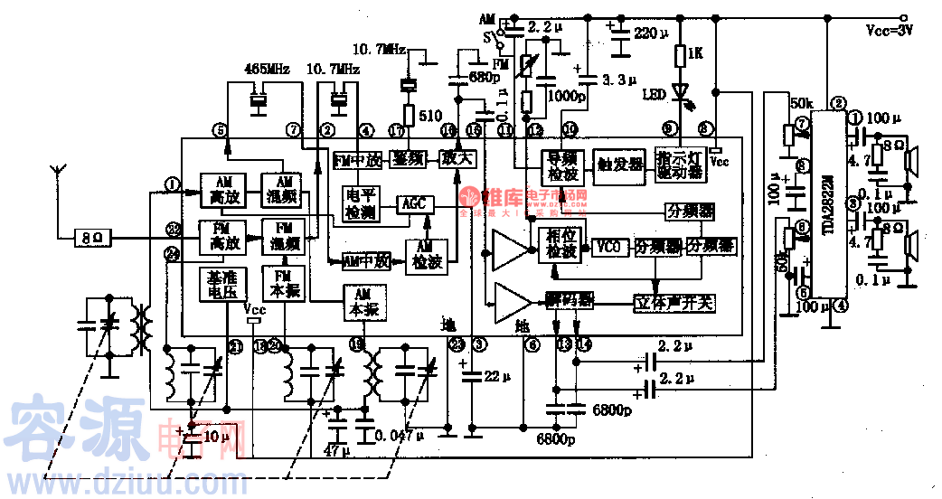 LAl816、LAl816M-单片AM/FM立体声收音集成电路图