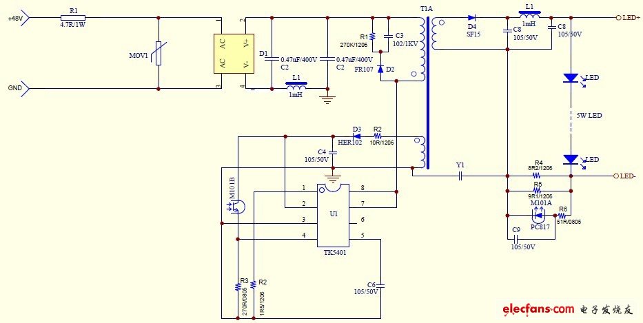 5W LED驱动电源电路图