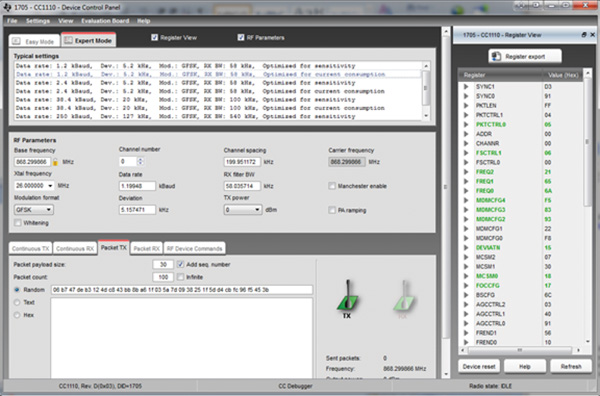 SmartRF Device Control Panel