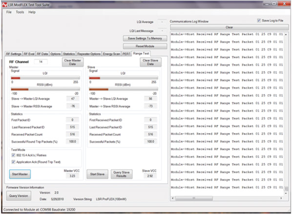 Range test results in the ModFLEX Test Tool Suite (click to enlarge)