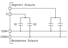 Image of Basic LCD segment connections in duplexed mode