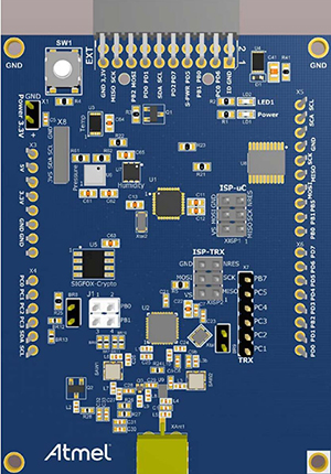 The pins on the ATA8520-EK3-E board