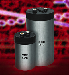 CDE’s 947D Series has very high ripple current making it a good match for inverter designs for wind, solar, fuel cells, UPS systems and more. (Image courtesy of Cornell Dubilier Electronics)