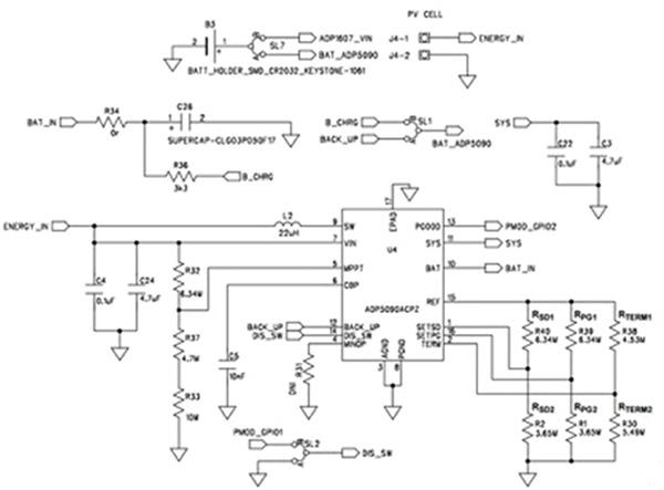 The energy harvesting circuit for Analog Devices' ADP5090 power manager