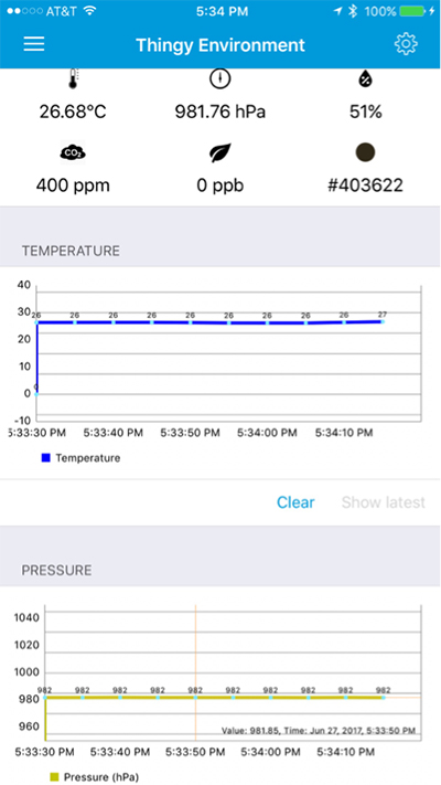 Image of companion app interacts with the Thingy system over Bluetooth