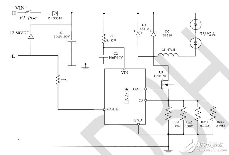 二功能LED汽车灯恒流驱动方案LN2556SRA　56AA技术原理