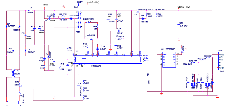 基于InnoSwitch3-Pro系列27W PD3.0方案简化电源开发