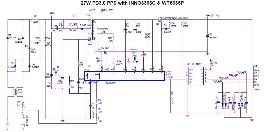 基于InnoSwitch3-Pro系列27W PD3.0方案简化电源开发