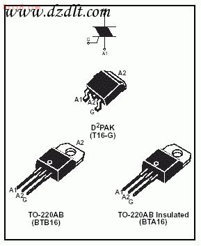 各种封装形式的单向/双向可控硅引脚图