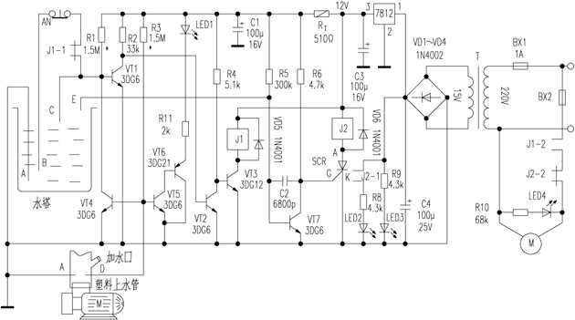 水塔自动供水保护电路