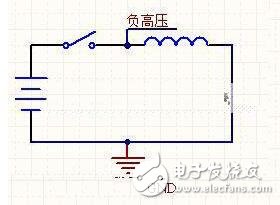 下面是正压发生器，你不停地扳动开关，从输入处可以得到无穷高的正电压。电压到底升到多高，取决于你在二极管的另一端接了什么东西让电流有处可去。如果什么也不接，电流就无处可去，于是电压会升到足够高，将开关击穿，能量以热的形式消耗掉。